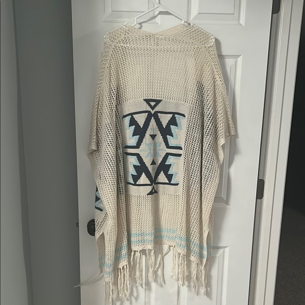 RAGA Beige and Navy Geometric Poncho - Picture 3 of 3